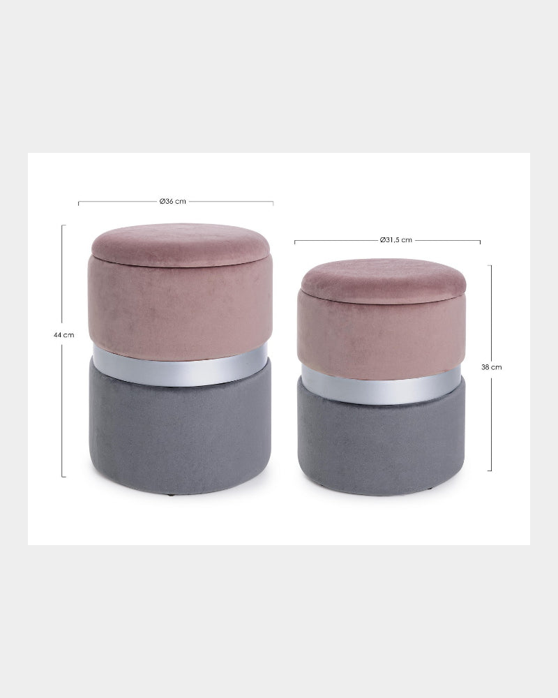 Set of 2 Polina Storage Poufs Pink-Grey - Bizzotto